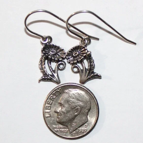 Sterling Silver Small Daisy Earrings - Picture 3 of 5